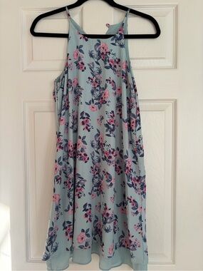 Pink Rose Mint and Navy Floral Slip Dress